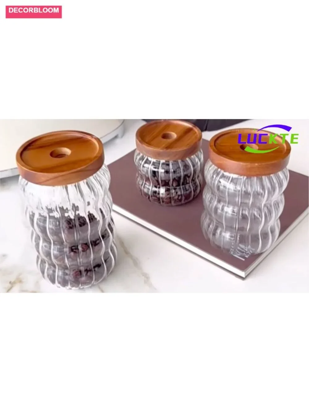 Glass Food Storage Jar with Airtight Acacia Wood Lid, 700ml